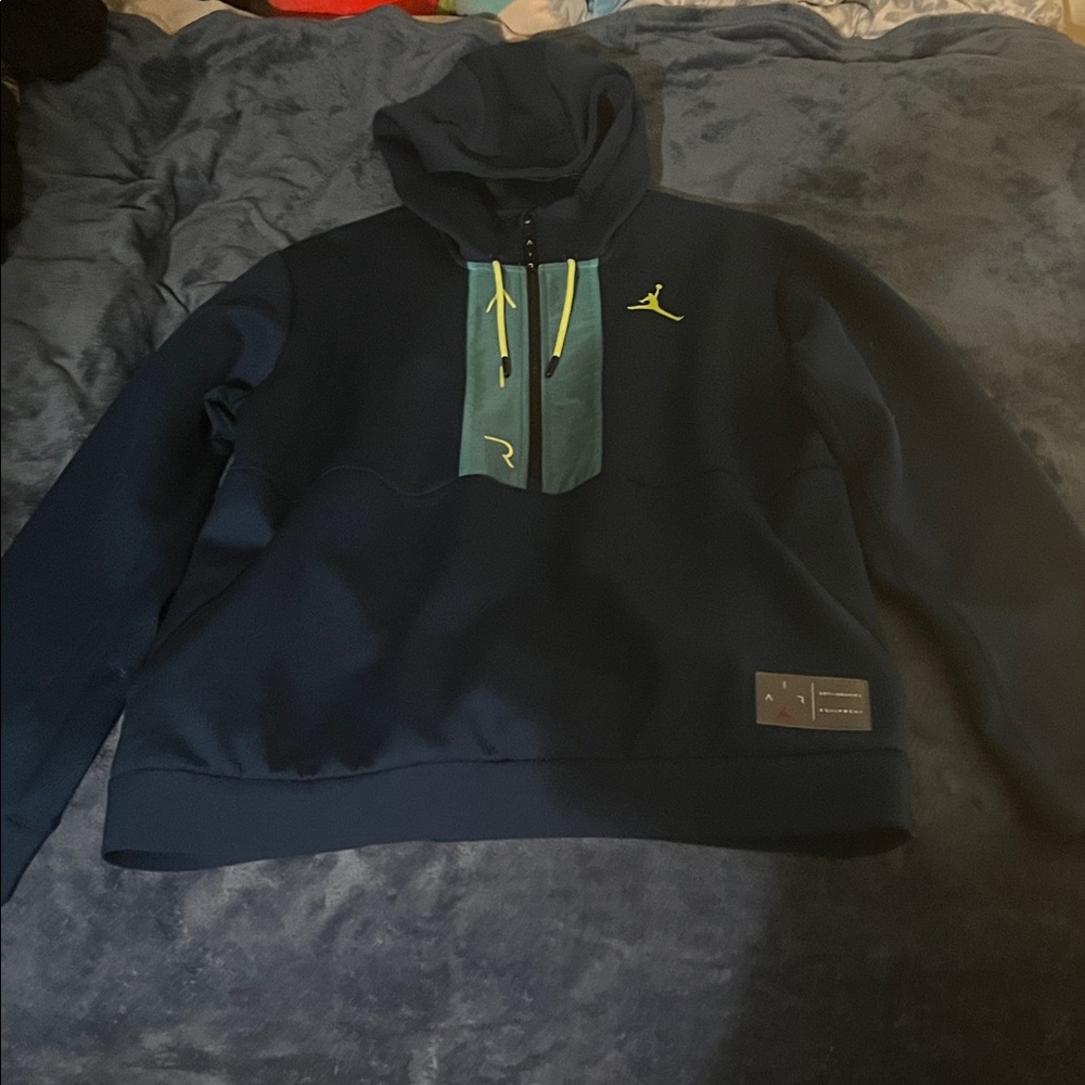 Air Jordan Blue Hoodie authentic sweater also works good as rain repellent